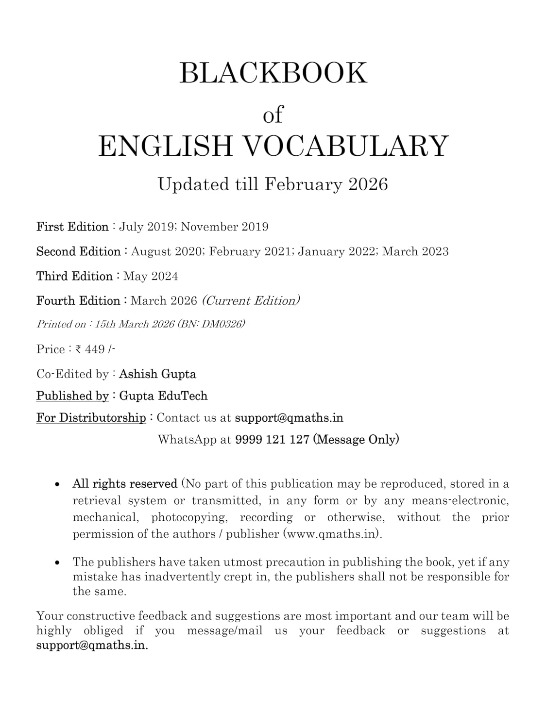 Blackbook of English vocabulary 2026 Edition (English - Hindi : Bilingual) by Nikhil Gupta