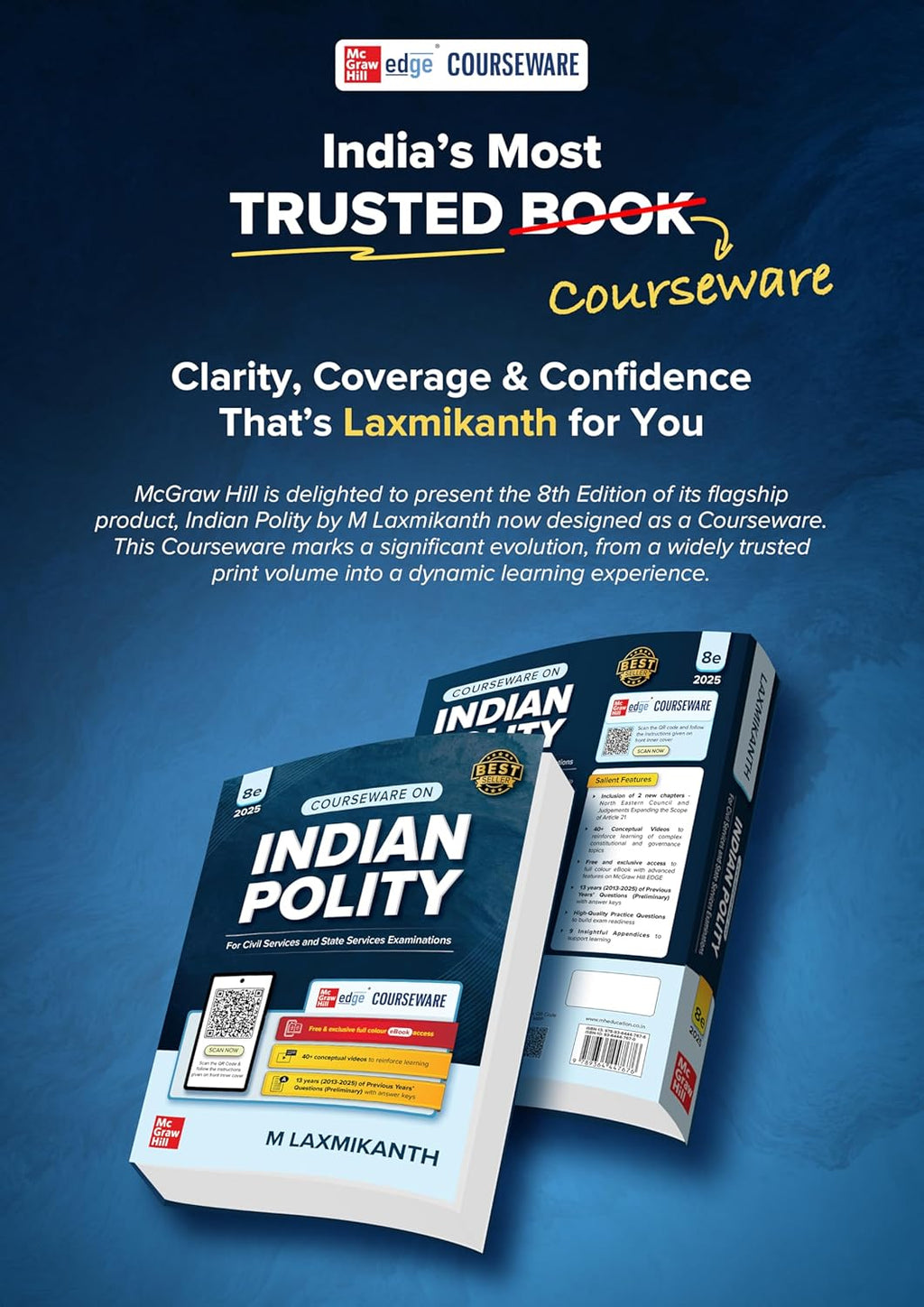 Indian Polity Courseware by M. Laxmikanth, 8e | UPSC 2026 | 40+ Conceptual Videos, Colour eBook, 13 Years Solved Prelims PYQs (2013-25) & 12 Years Mains Questions