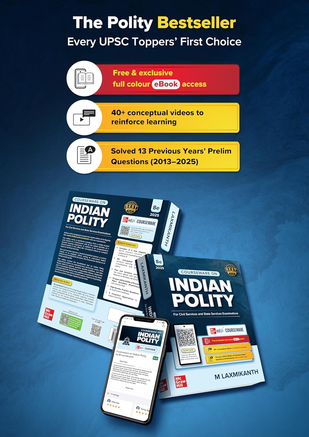 Indian Polity Courseware by M. Laxmikanth, 8e | UPSC 2026 | 40+ Conceptual Videos, Colour eBook, 13 Years Solved Prelims PYQs (2013-25) & 12 Years Mains Questions