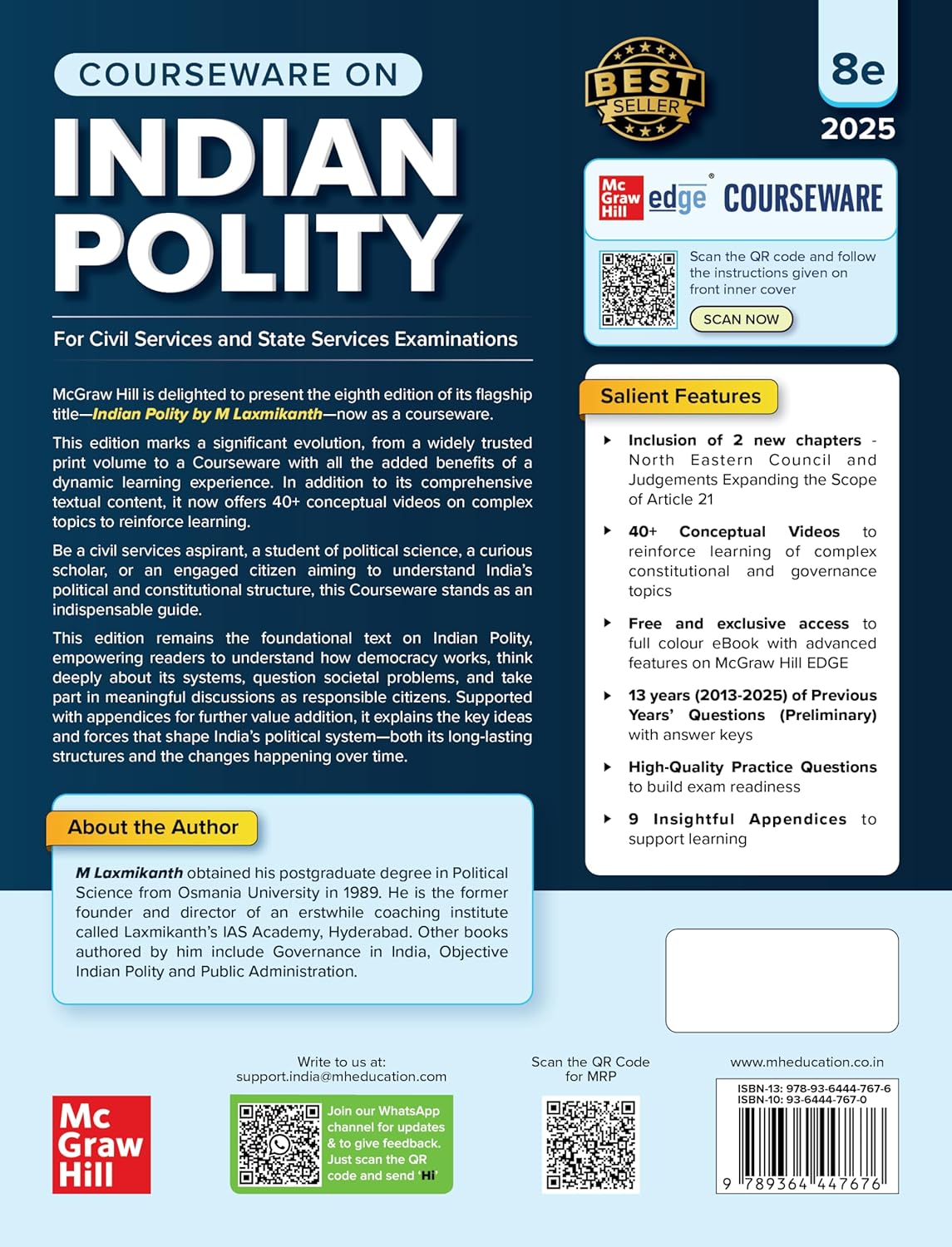 Indian Polity Courseware by M. Laxmikanth, 8e | UPSC 2026 | 40+ Conceptual Videos, Colour eBook, 13 Years Solved Prelims PYQs (2013-25) & 12 Years Mains Questions