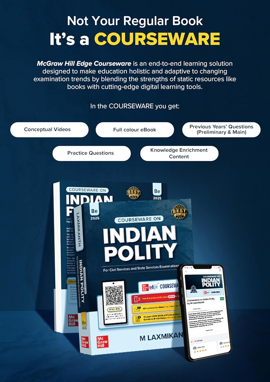 Indian Polity Courseware by M. Laxmikanth, 8e | UPSC 2026 | 40+ Conceptual Videos, Colour eBook, 13 Years Solved Prelims PYQs (2013-25) & 12 Years Mains Questions